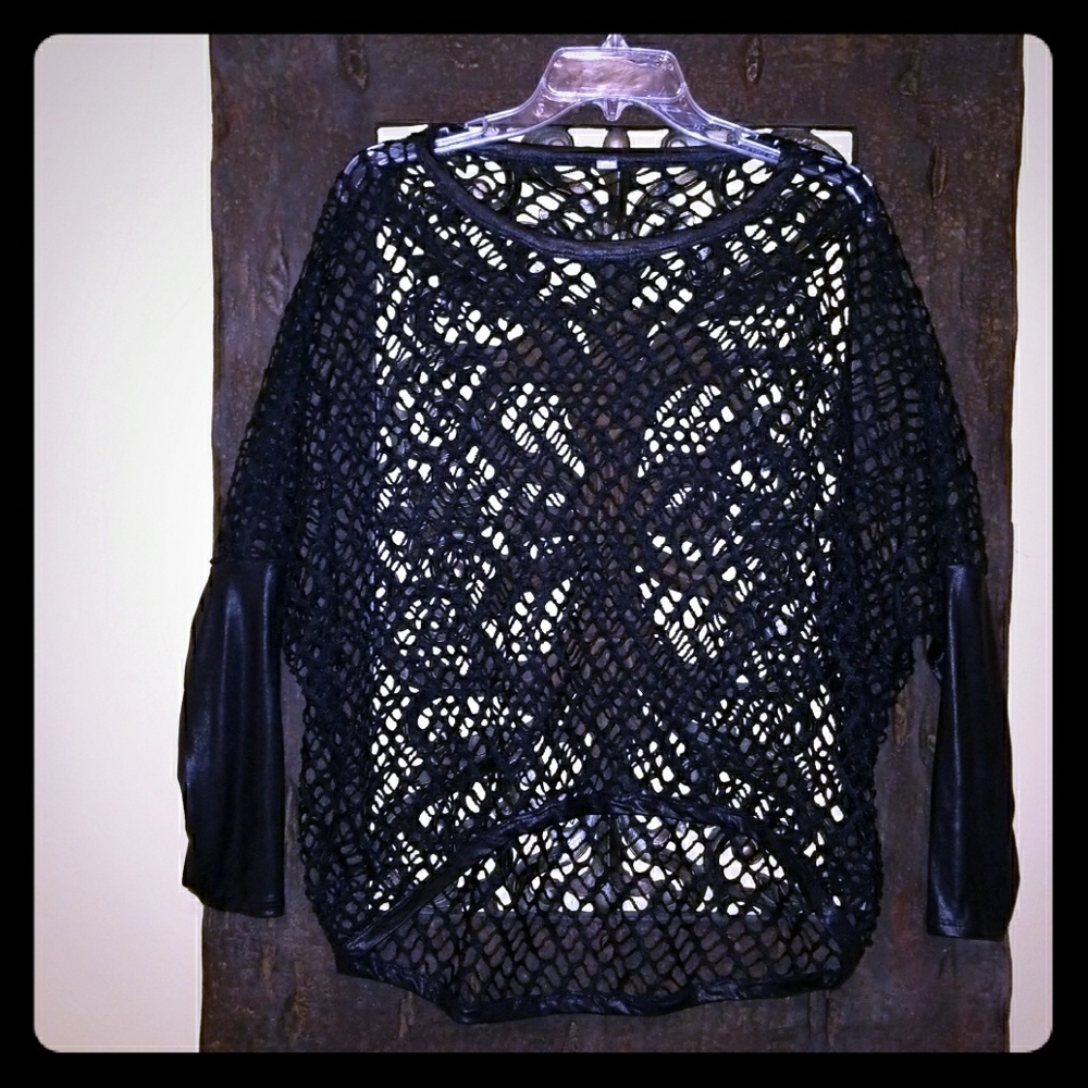 LACE AND LEATHER SEE-THRU TOP